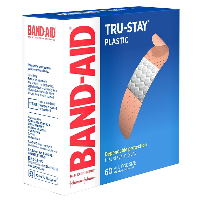 Band-Aid لصقات باند-أيد ماركة ترو-ستاي البلاستيكية اللاصقة للعناية بالجروح والإسعافات الأولية، حجم واحد، 60 قطعة - Image 4